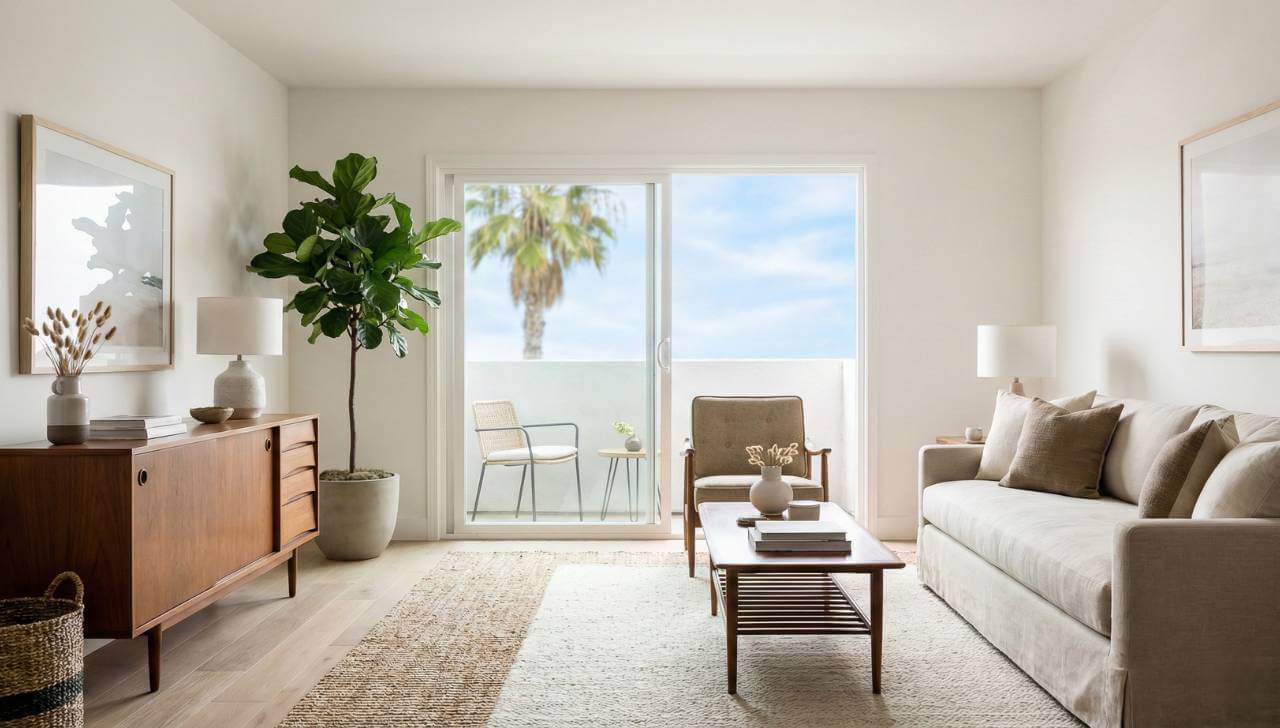 affordable condo interior with balcony view