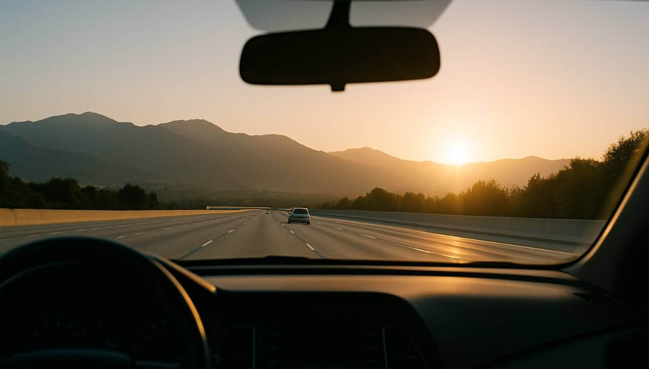 scenic drive on los angeles freeway near mountains