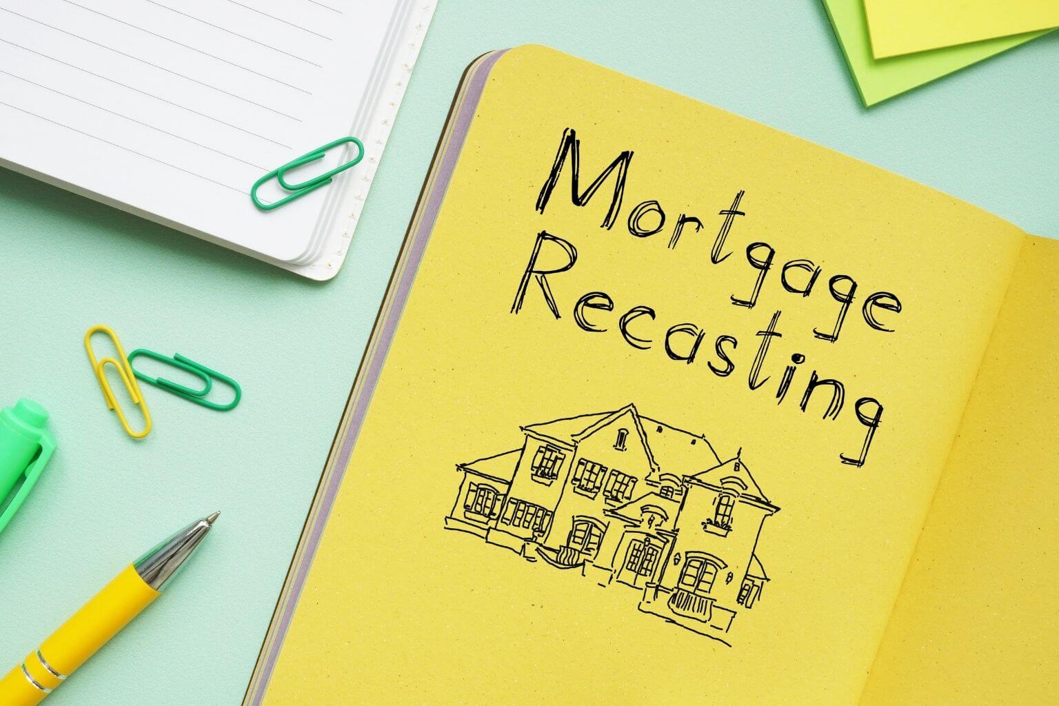 mortgage recasting notes on yellow notebook